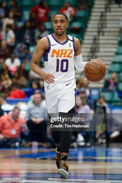 ShawnDre' Jones of the Northern Arizona Suns dribbles up court during the third quarter against the Texas Legends on February 29, 2020 at Comerica...