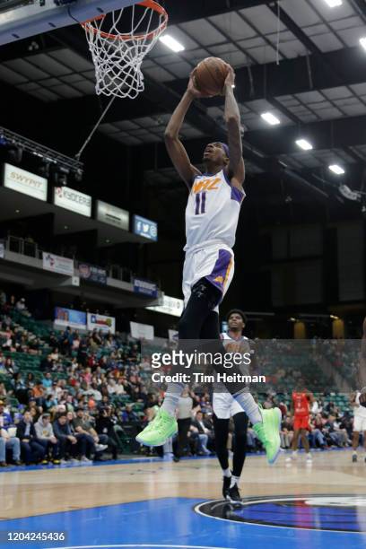 Tariq Owens of the Northern Arizona Suns dunks the ball in the game against the Texas Legends on February 29, 2020 at Comerica Center in Frisco,...