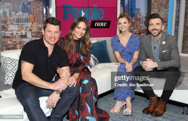 Actor Nick Lachey, TV Personality Vanessa Minnillo, hosts Andrea Boehlke and Jeremy Parsons on the set of People Now on February 05, 2020 in New...