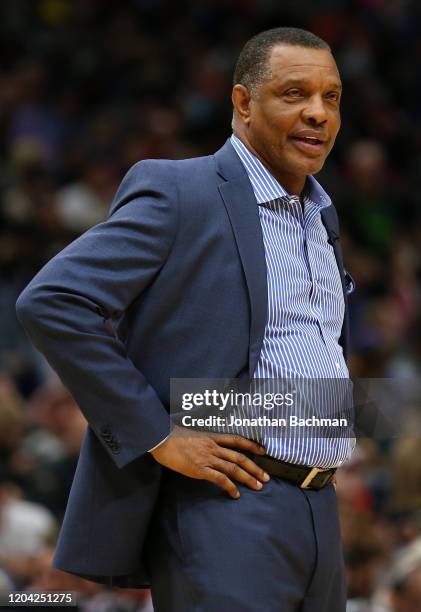Head coach Alvin Gentry of the New Orleans Pelicans reacts against the Milwaukee Bucks during a game at the Smoothie King Center on February 04, 2020...