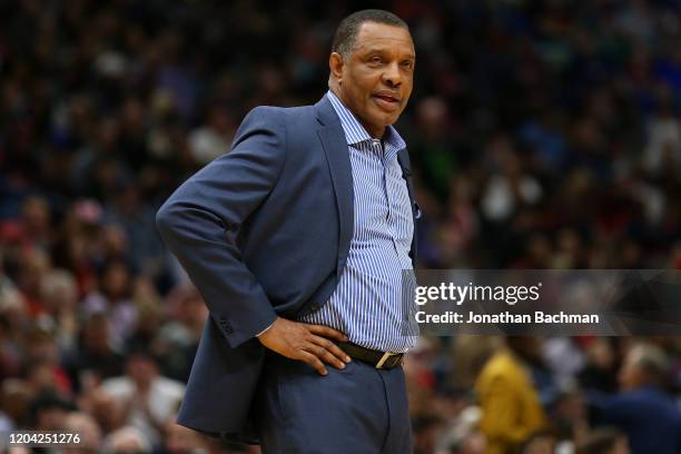 Head coach Alvin Gentry of the New Orleans Pelicans reacts against the Milwaukee Bucks during a game at the Smoothie King Center on February 04, 2020...