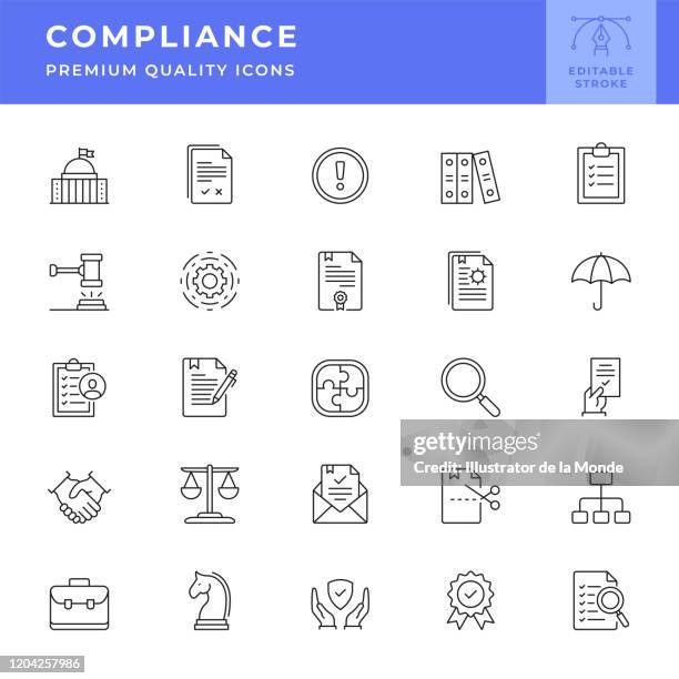 compliance line icon set. bearbeitbarer strich. - gdrp stock-grafiken, -clipart, -cartoons und -symbole
