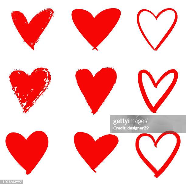 stockillustraties, clipart, cartoons en iconen met rode hart hand getekende pictogramset. - heart