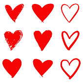 Red Heart Hand Drawn Icon Set.