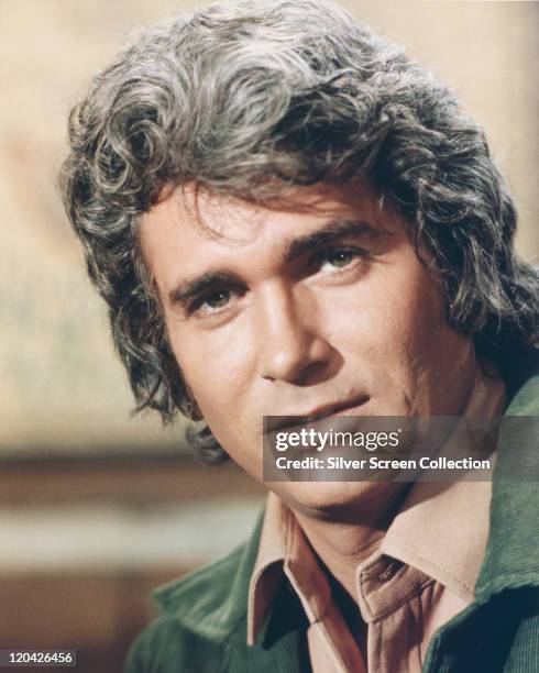 Headshot of Michael Landon , US actor, in a publicity portrait issued for the US television series, 'Bonanza', USA, circa 1970. The western series...