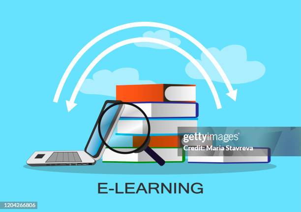 e-learning - book and laptop. - reading email stock illustrations