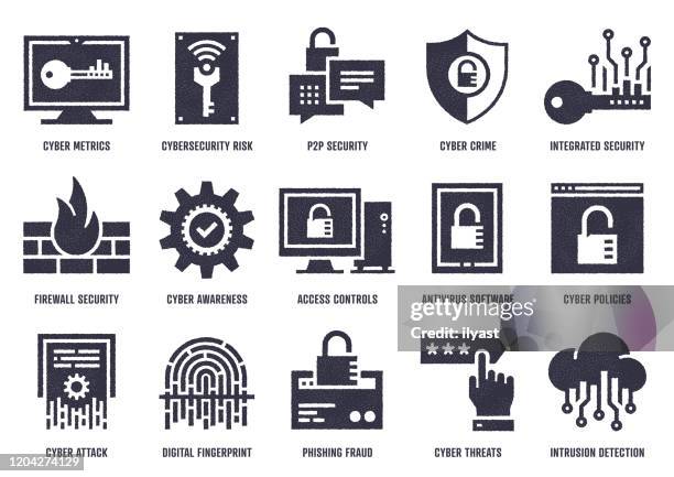 cybersecurity jobs vector icon pack with stipple texture effect - developer working stock illustrations