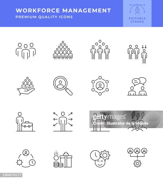 workforce management line icon-serie - multiracial group stock-grafiken, -clipart, -cartoons und -symbole