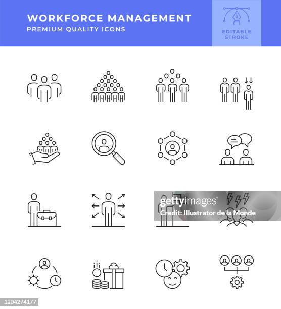 stockillustraties, clipart, cartoons en iconen met pictogramserie workforce management line - collega