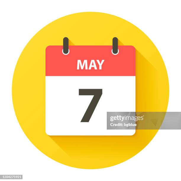 may 7 - round daily calendar icon in flat design style - seven time stock illustrations