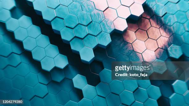 abstract technical 3d hexagonal background pattern - information architecture stock pictures, royalty-free photos & images