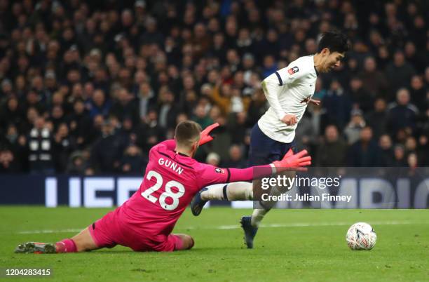 Heung-Min Son of Tottenham Hotspur is brought down in the area by Angus Gunn of Southampton which leads to a penalty awarded to Tottenham Hotspur...