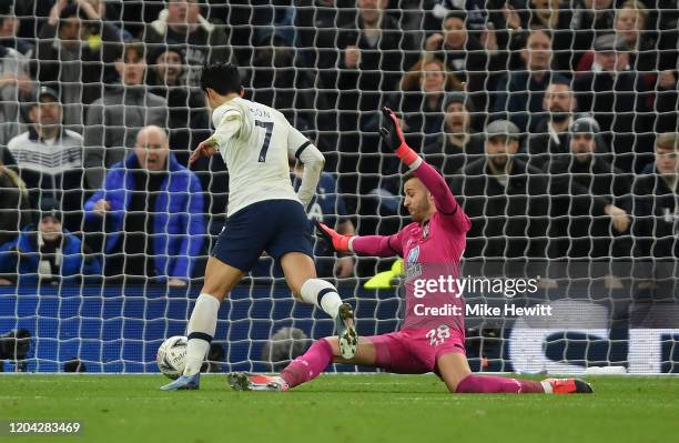 Heung-Min Son of Tottenham Hotspur is brought down in the area by Angus Gunn of Southampton which leads to a penalty awarded to Tottenham Hotspur...