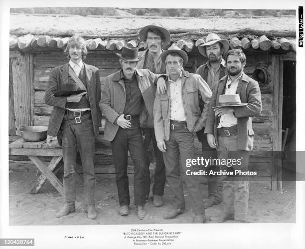 Timothy Scott, Robert Redford, Ted Cassidy, Paul Newman, Donnelly Rhodes, Charles Dierkopin in promotional portrait for the film 'Butch Cassidy And...