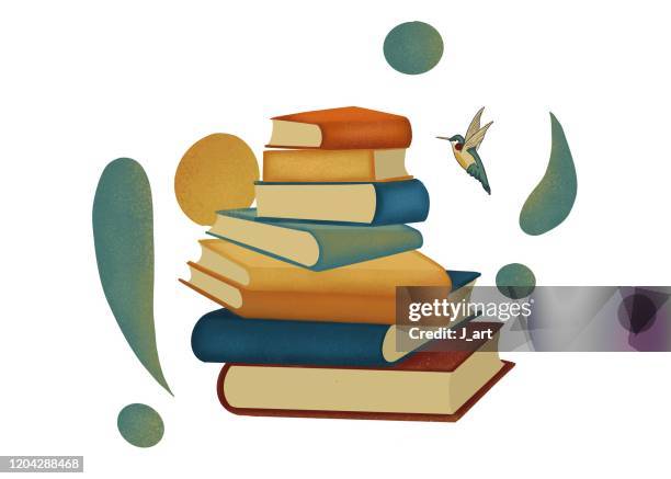 colorful illustration of a bunch of books. - bildnis bildbanksfoton och bilder