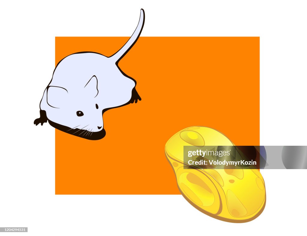Meeting and surprise live mice and computer mice made of golden cheese