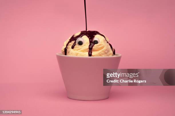 ice cream with funny face - ice cream bowl stockfoto's en -beelden