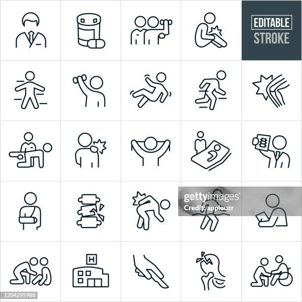 ilustraciones, imágenes clip art, dibujos animados e iconos de stock de ortopedia y rehabilitación iconos de línea delgada - trazo editable - human spine