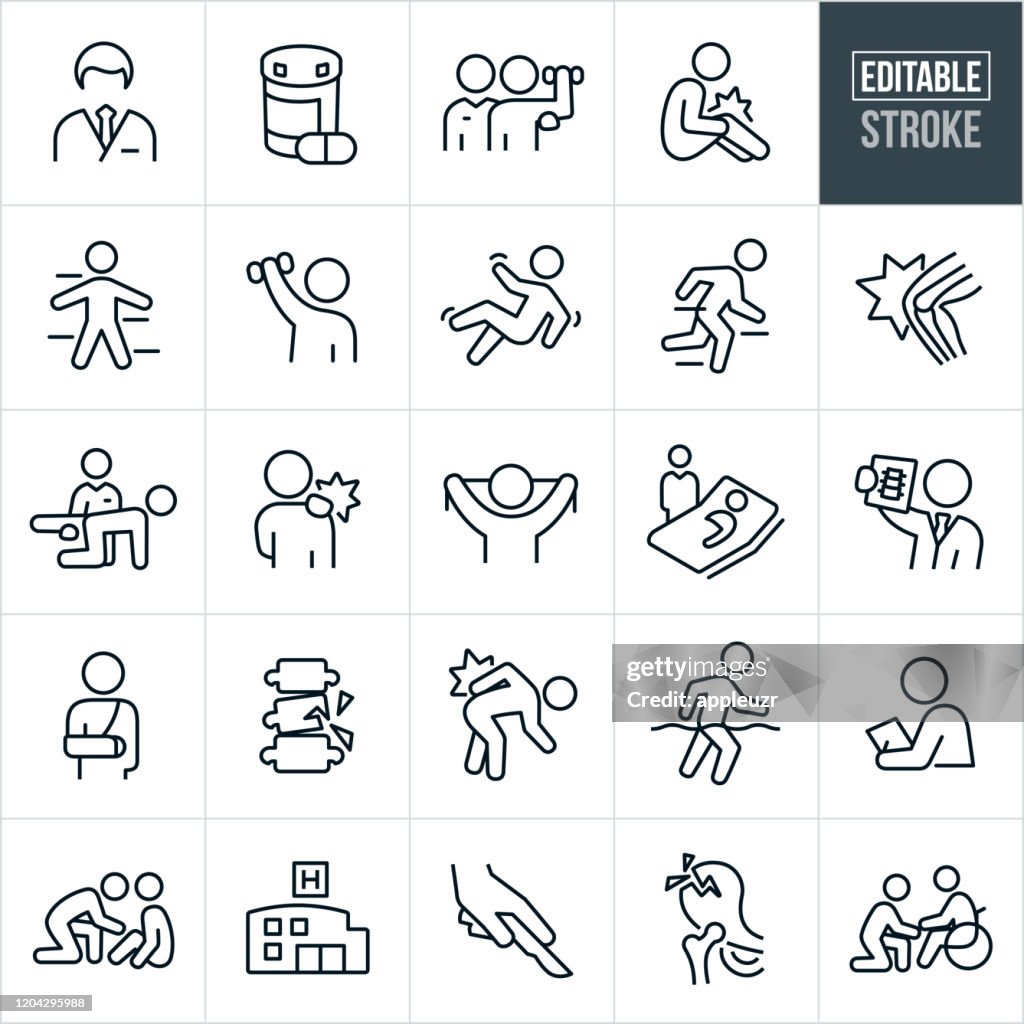 Orthopedics and Rehabilitation Thin Line Icons - Editable Stroke