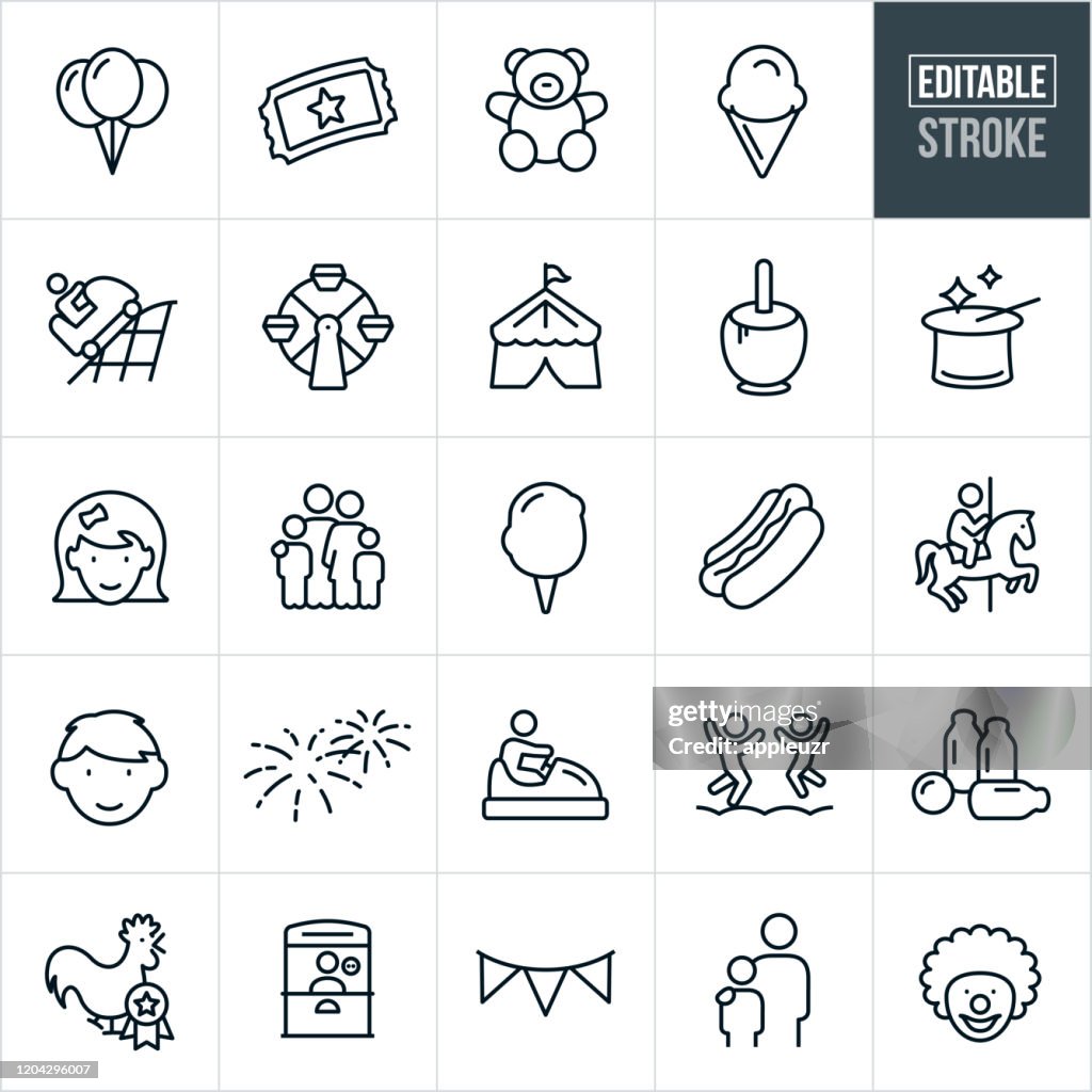 Ícones da linha fina da Fun Fair - Stroke Editado