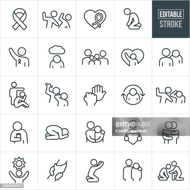 domestic violence thin line icons - editable stroke - violence stock illustrations