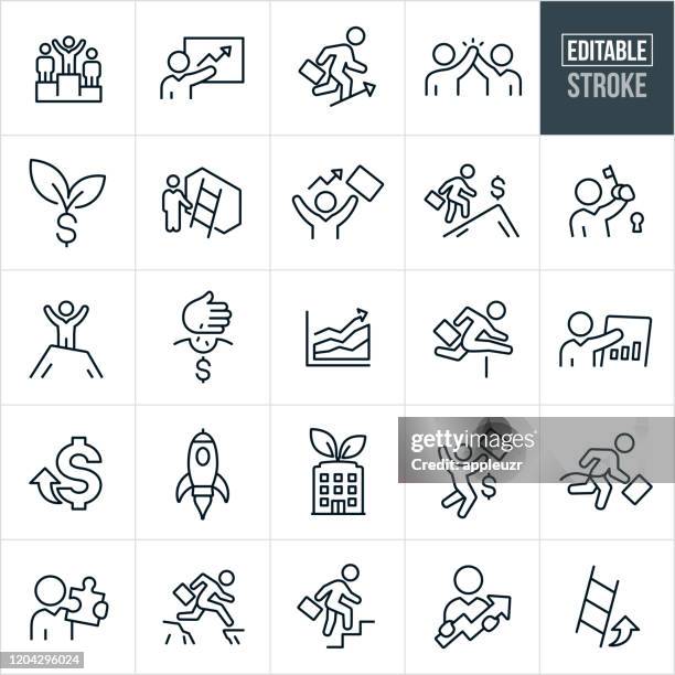 business growth thin line icons - editable stroke - human prosperity stock illustrations