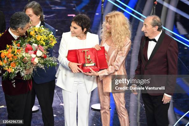 Angelo Sotgiu, Angela Brambati, Marina Occhiena, Franco Gatti aka I Ricchi e Poveri and Rosario Fiorello attend the 70° Festival di Sanremo at Teatro...