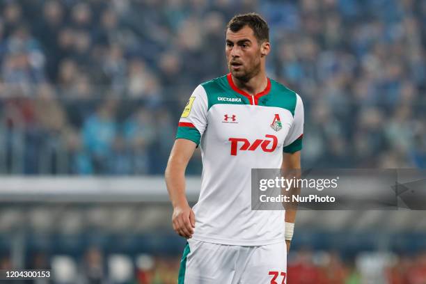 Solomon Kvirkvelia of Lokomotiv Moscow looks on during the Russian Premier League match between FC Zenit Saint Petersburg and FC Lokomotiv Moscow on...