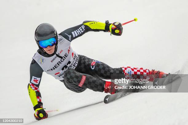 Filip Zubcic of Croatia competes in the Men's Super-G run of the Alpine Combined event at the FIS ski alpine World Cup on March 1, 2020 in...