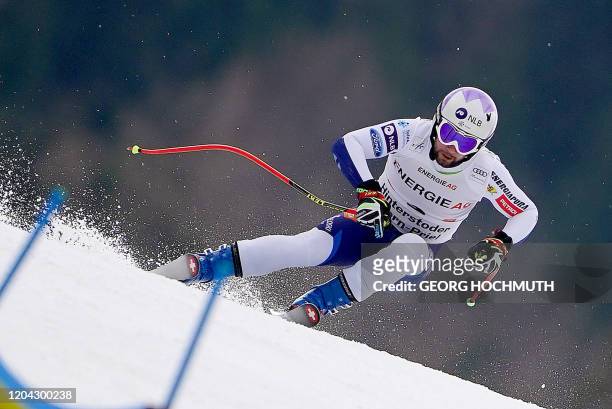 Martin Cater of Slovenia competes in the Men's Super-G run of the Alpine Combined event at the FIS ski alpine World Cup on March 1, 2020 in...