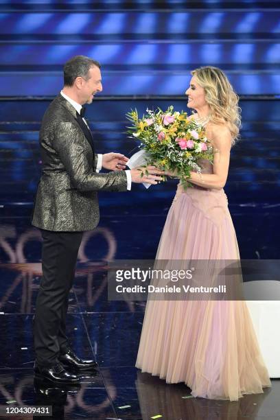 Amadeus and Laura Chimenti attend the 70° Festival di Sanremo at Teatro Ariston on February 05, 2020 in Sanremo, Italy.
