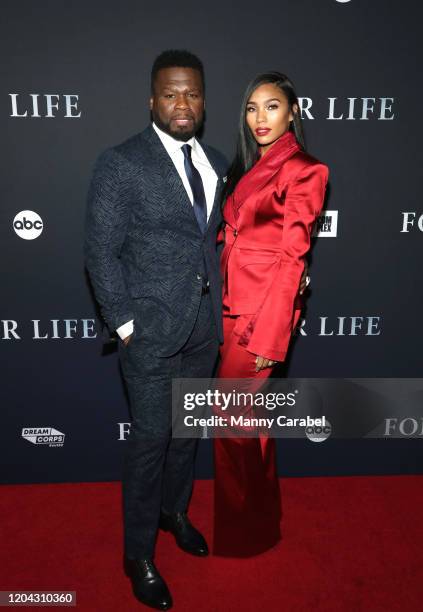Curtis "50 Cent" Jackson and Jamira Haines attend ABC's "For Life" New York Premiere at Alice Tully Hall, Lincoln Center on February 05, 2020 in New...