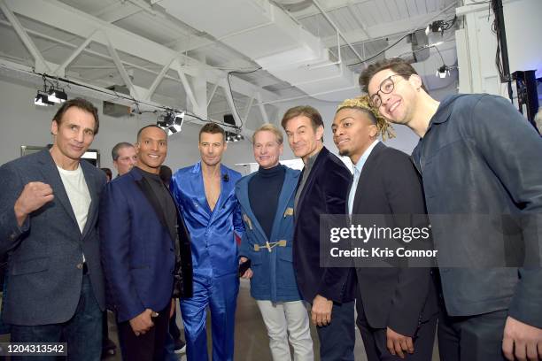 Richie Lamontagne, Mike Woods, Alex Lundqvist, Carson Kressley, Dr. Oz, Buster Skrine and Dr. Mike attend The Blue Jacket Fashion Show during NYFW at...