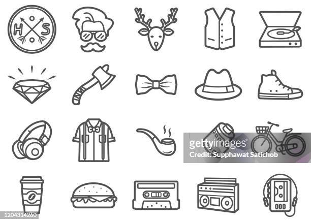 hipster style and 80's line icons set - personal stereo stock illustrations