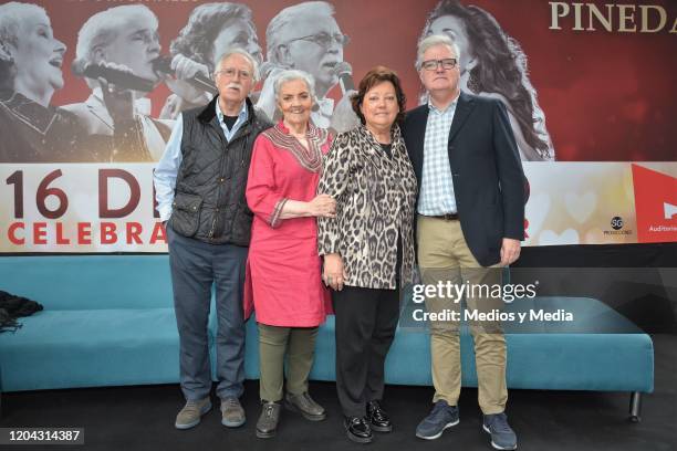 Carlos Zubiaga, Guadalupe Pineda, Amalia Uranga, Estibaliz Uranga and Iñaki Uranga of 'El Consorcio' original line up, pose for photo during a press...