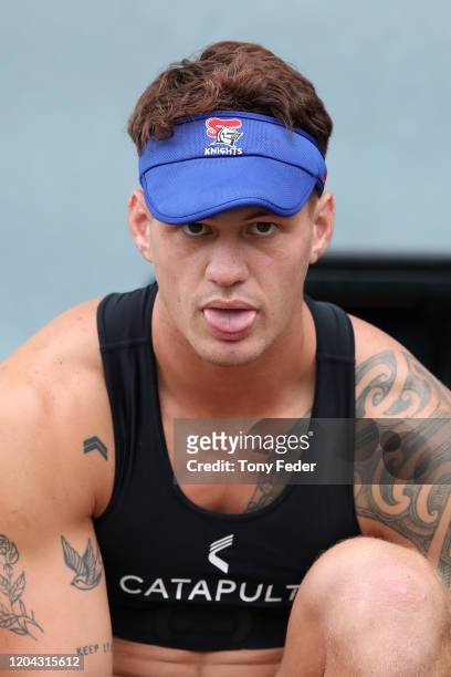 Kalyn Ponga of the Knights during a Newcastle Knights NRL training session at Newcastle on February 06, 2020 in Newcastle, Australia.