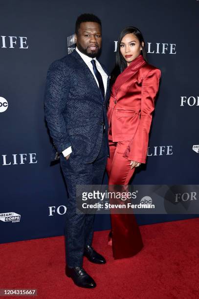 Curtis "50 Cent" Jackson and Jamira Haines attend the New York premiere of ABC's "For Life" at Alice Tully Hall, Lincoln Center on February 05, 2020...