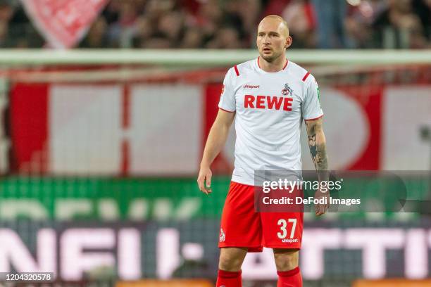 Toni Leistner of 1.FC Koeln looks on during the Bundesliga match between 1. FC Koeln and FC Schalke 04 at RheinEnergieStadion on February 29, 2020 in...