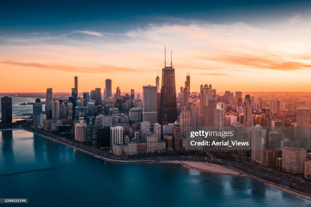 Dramatische zonsondergang - Downtown Chicago