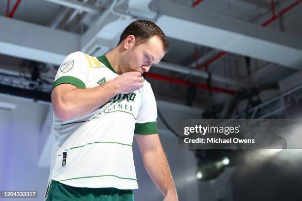 Jack Jewsbury walks the runway during the unveiling of the MLS/Adidas 2020 Club Jersey's at Penn Plaza Pavilion on February 05, 2020 in New York City.