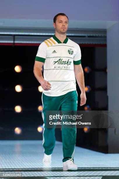Jack Jewsbury walks the runway during the unveiling of the MLS/Adidas 2020 Club Jersey's at Penn Plaza Pavilion on February 05, 2020 in New York City.