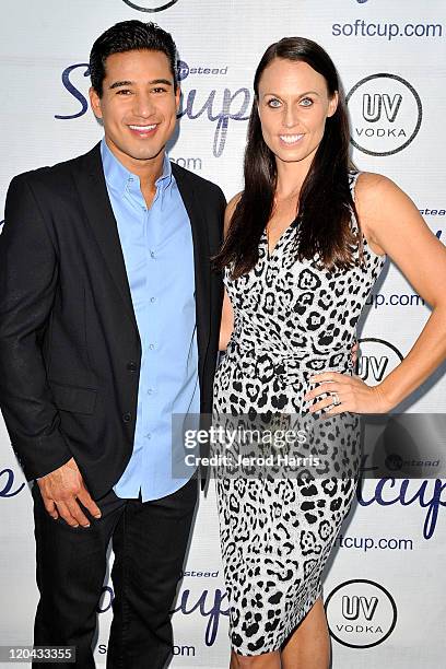 Actor Mario Lopez and athlete Amanda Beard arrive at Softcup's cocktail party with hosts Mario Lopez and Amanda Beard at the Andaz Hotel on August 5,...