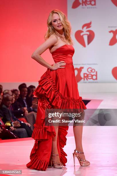 Heather Graham walks the runway at The American Heart Association's Go Red for Women Red Dress Collection 2020 at Hammerstein Ballroom on February...