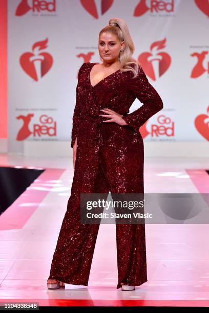 Meghan Trainor walks the runway at The American Heart Association's Go Red for Women Red Dress Collection 2020 at Hammerstein Ballroom on February...