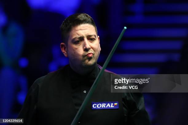 Matthew Stevens of Wales reacts during the 2nd round match against Gary Wilson of England on day three of 2020 Coral World Grand Prix at the Centaur...