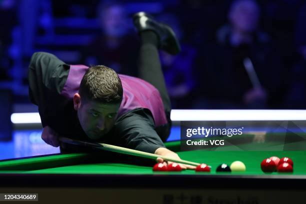 Matthew Stevens of Wales plays a shot during the 2nd round match against Gary Wilson of England on day three of 2020 Coral World Grand Prix at the...