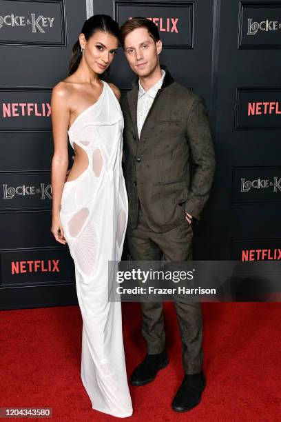 Laysla De Oliveira and Jonathan Keltz attend Netflix's "Locke & Key" series premiere photo call at the Egyptian Theatre on February 05, 2020 in...