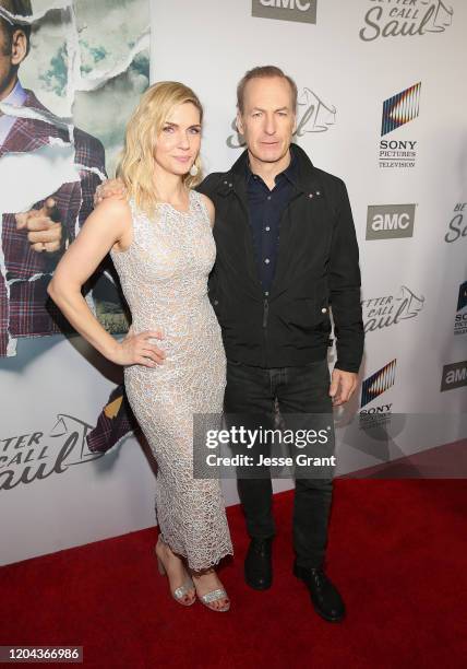 Rhea Seehorn and Bob Odenkirk attend the premiere of AMC's "Better Call Saul" Season 5 on February 05, 2020 in Los Angeles, California.