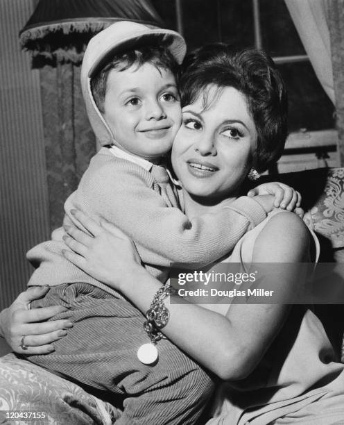 Egyptian actress Faten Hamama with her four-year-old son Tarek during a press conference in London, 22nd November 1961. Tarek's father is actor Omar...