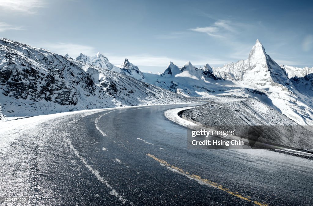 Snow mountain road